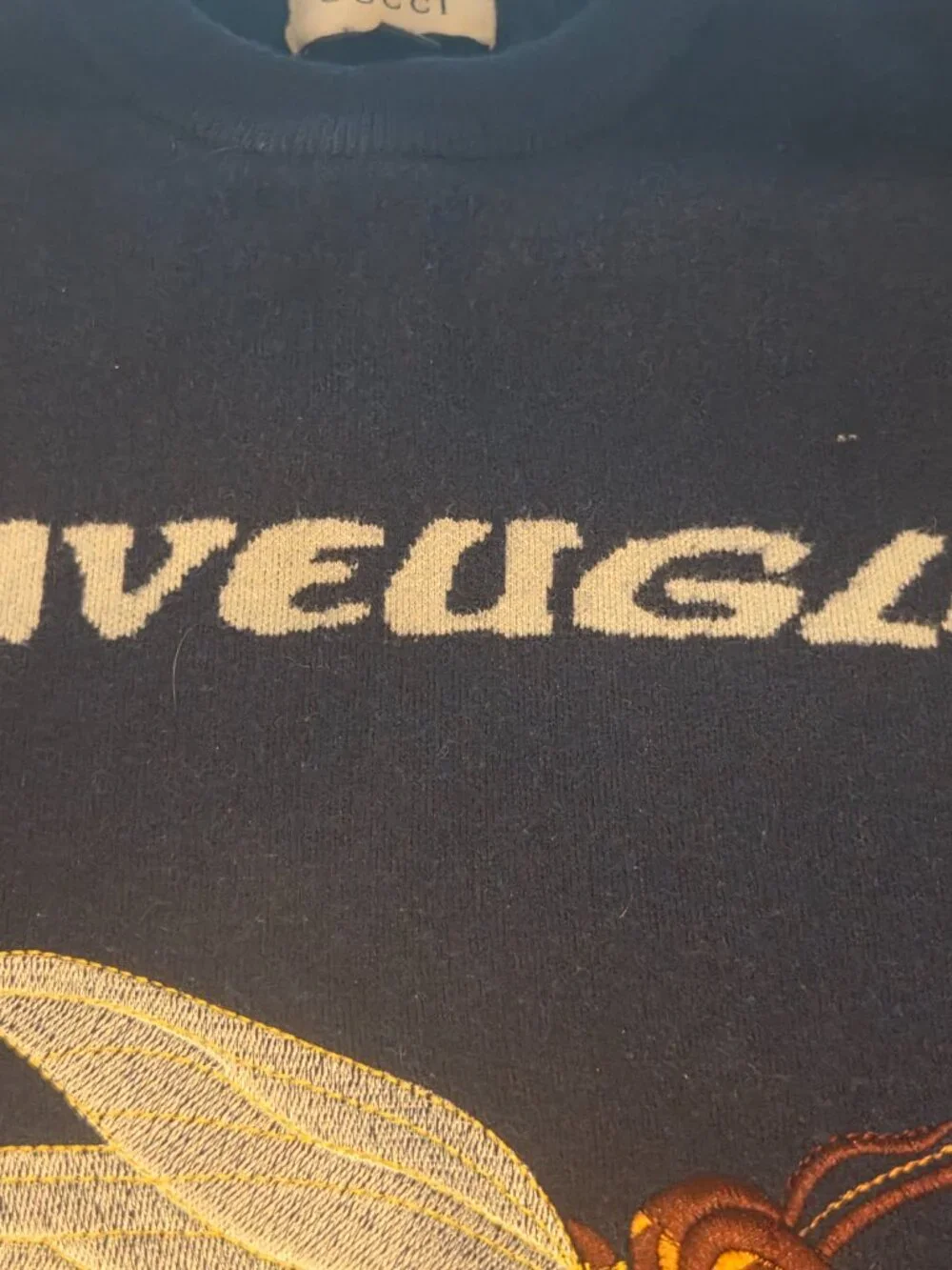 100% Authentic GUCCI  L'aveugle par amour bee wool  sweater  Blue XL
